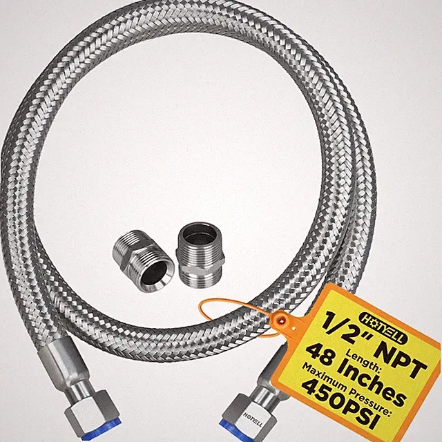 1/2 Inch NPT Male Compressor Jumper Hose 48, 750°F/450 PSI Full Body 304 Stai...