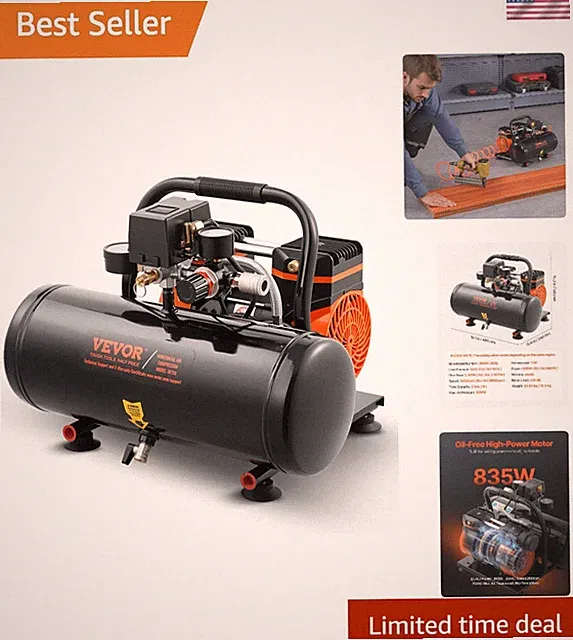 1HP 2 Gallon Air Compressor - 2.1CFM @ 90PSI, Quiet Performance for Painting