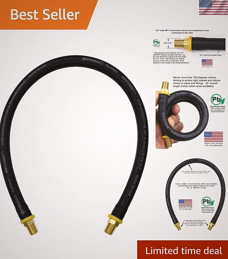 24-Inch Short Air Compressor Hose - Lead-Free Brass 250 PSI Pressure Resistant