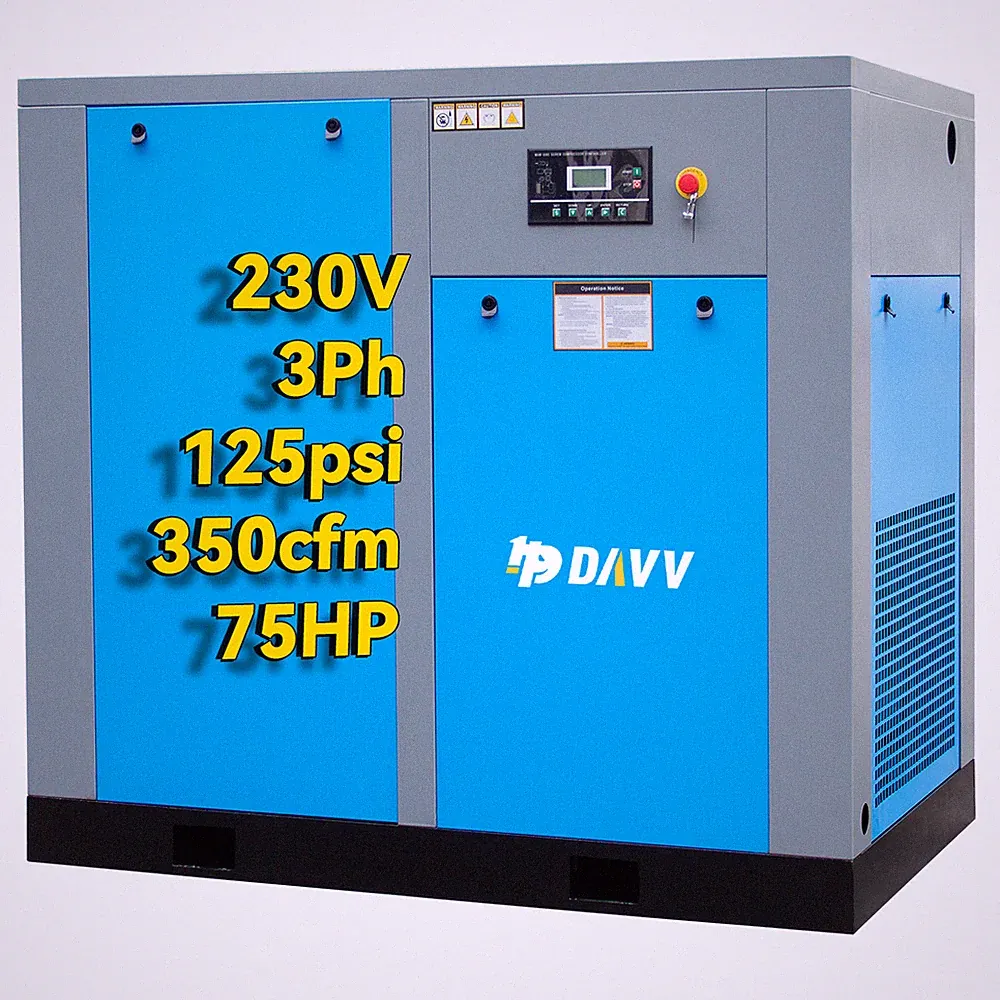 75 HP 230V 3PH Rotary Screw Air Compressor 350 CFM 150Psi Air-cooled Fixed Speed