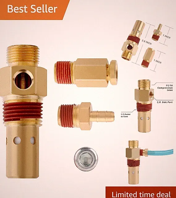 Air Compressor Brass Check Valve Kit 1/2 Inch MNPT with Fittings