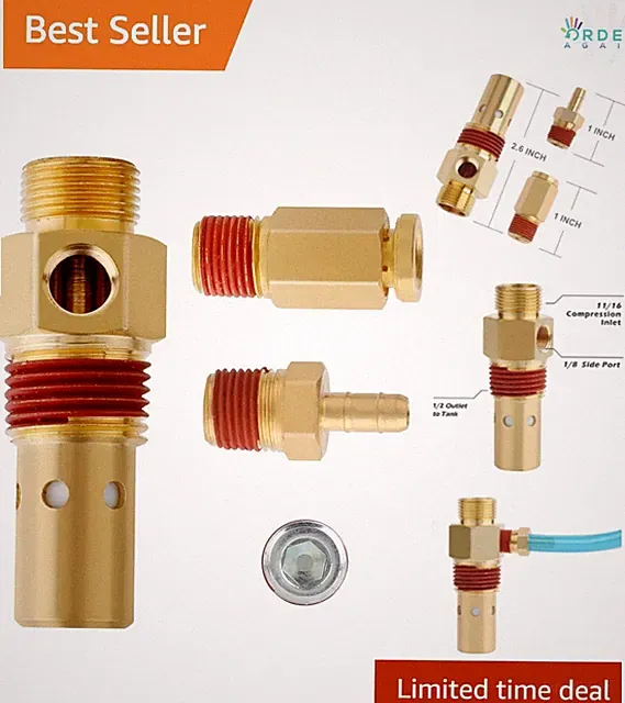 Air Compressor Check Valve Brass 1/2 Inch MNPT Fittings Kit 20 SCFM