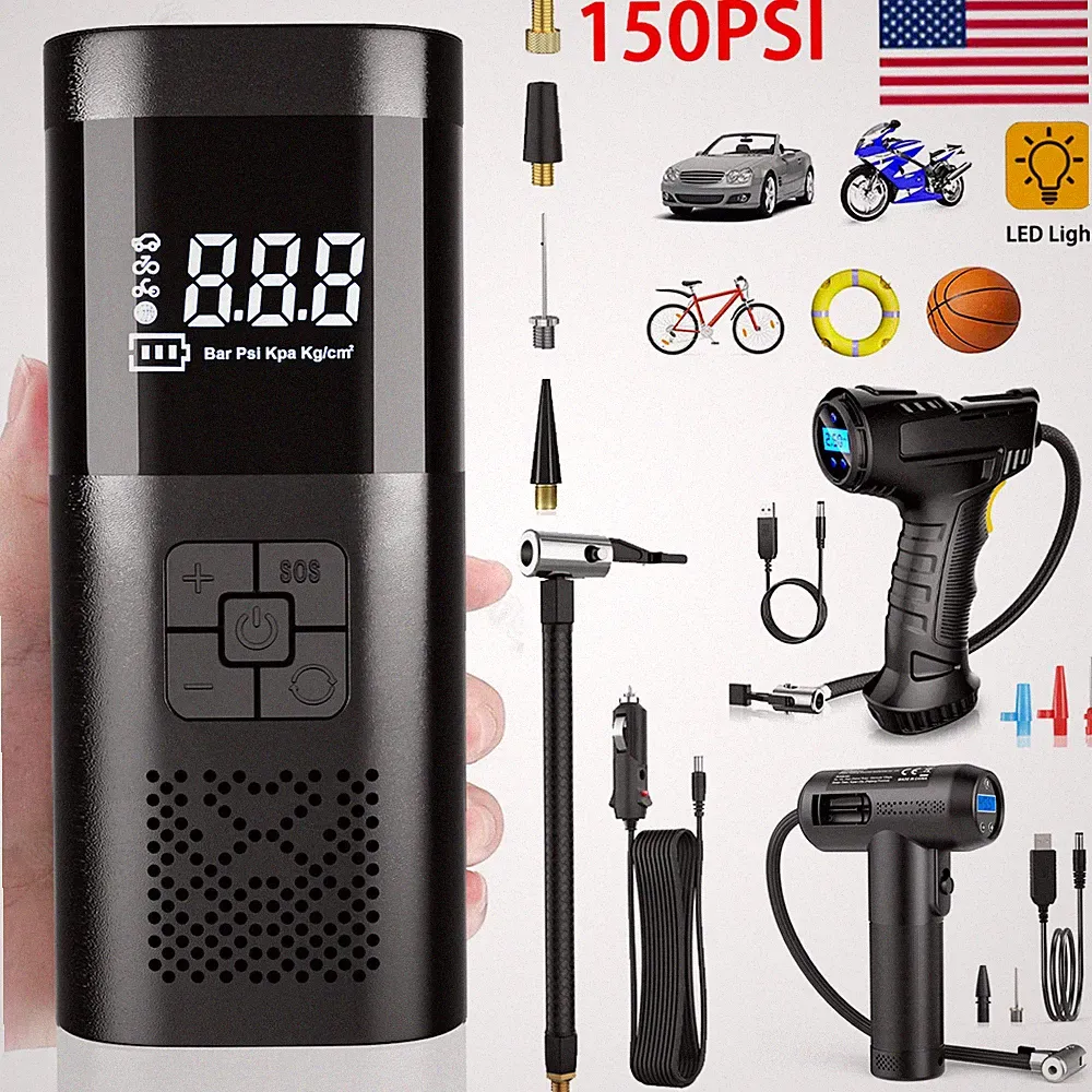 Car Air Pump Compressor Tire Inflator Electric LED LCD Digital Cordless & Corded
