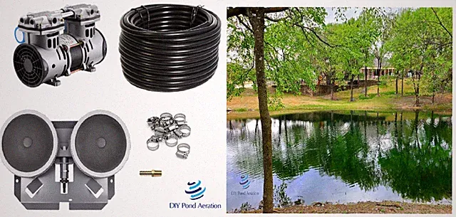 Commercial 1/2 HP 3.9cfm Lake & Pond Aeration KIT 100' Poly Hose +2 Diffusers