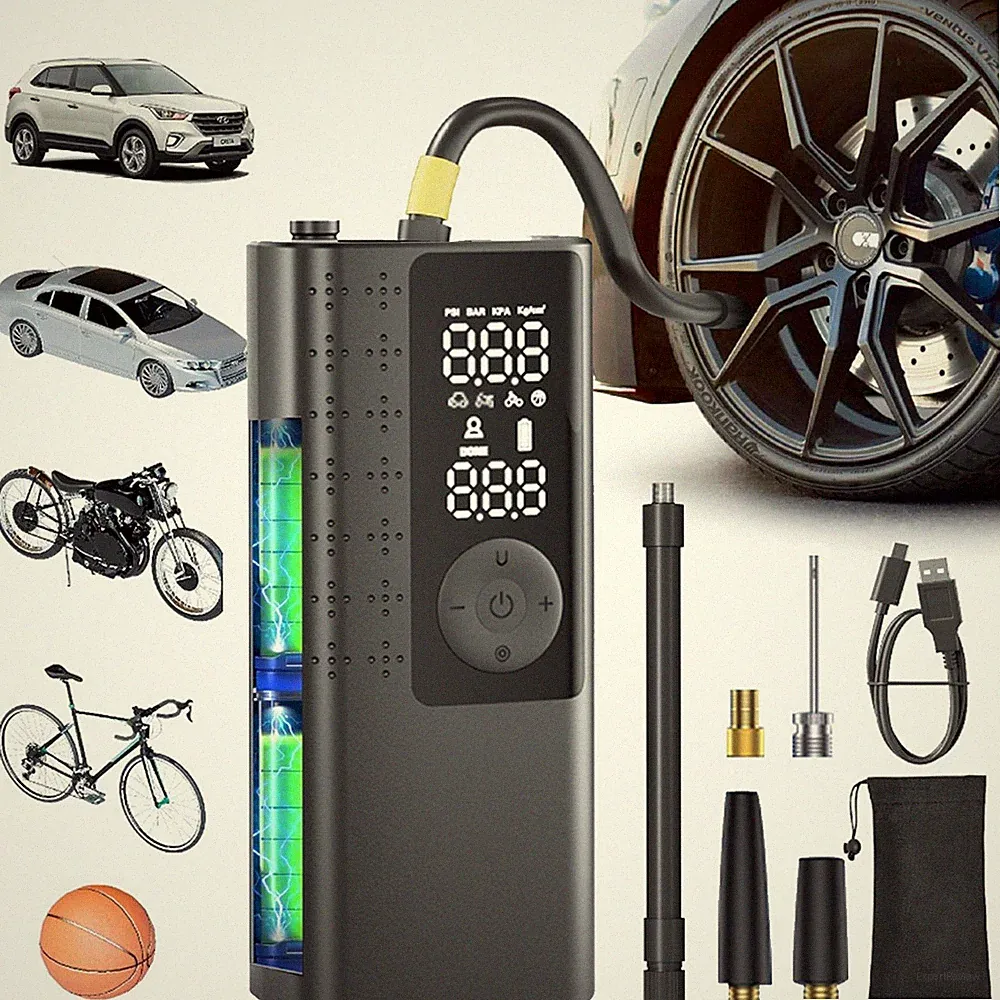 Cordless Air Compressor Tire Inflator Air Pump Power Bank Fits Car Moto Bike NEW