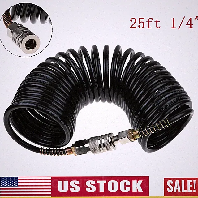 Heavy Duty Recoil Air Hose 25ft 1/4inch Flexible Compressor Quick Coupler 200PSI