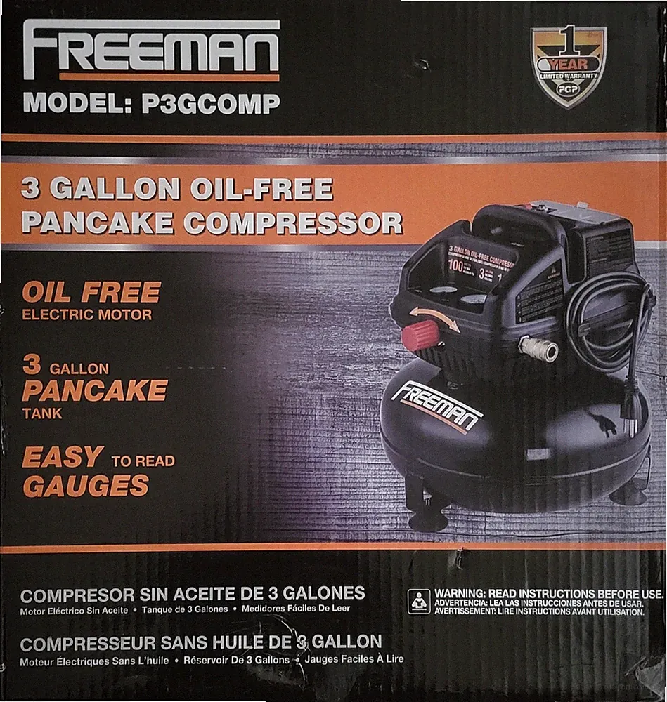 New Freeman P3GCOMP 3 Gallon 1/2 HP Oil Free Pancake Air Compressor